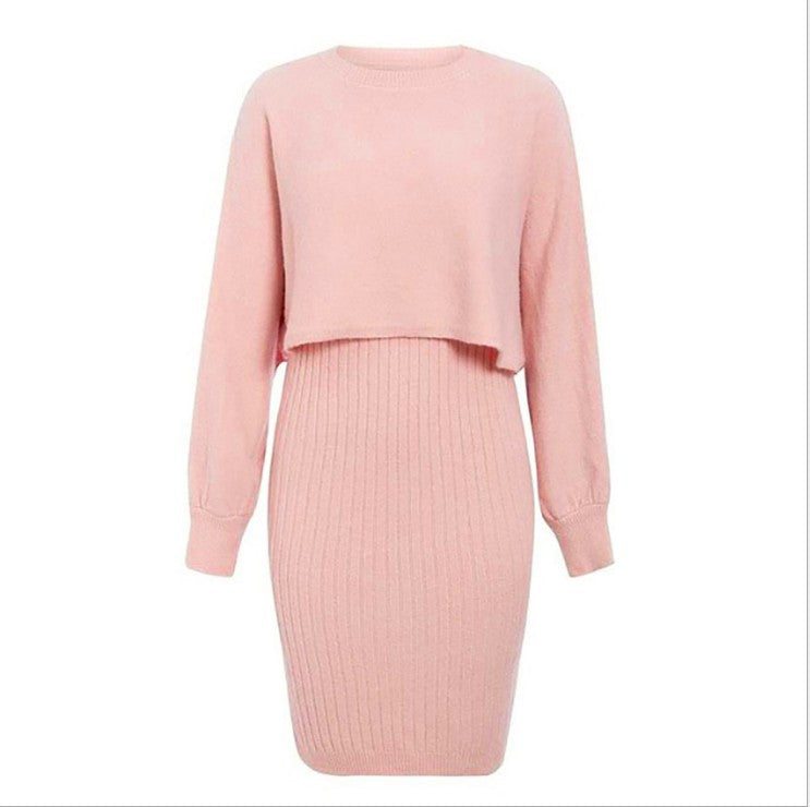Robe pull en maille côtelée pour femme avec haut court