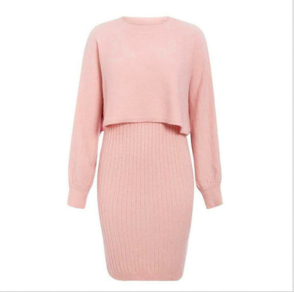 Robe pull en maille côtelée pour femme avec haut court