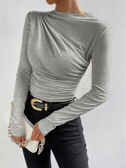 T-shirt élégant à manches longues avec fronces et coupe féminine