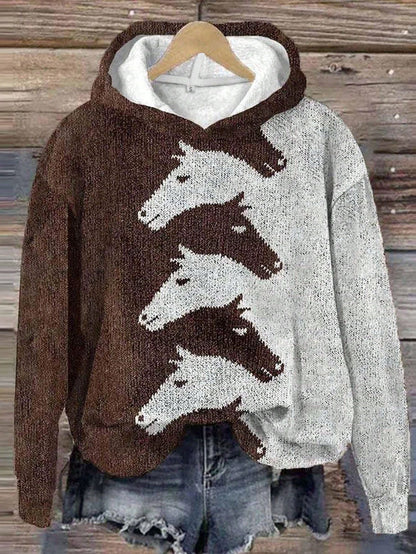 Sweat à capuche femme motif cheval Confortable Oversize