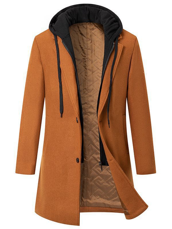 Manteau Homme Élégant Veste Mi-saison Capuche Amovible
