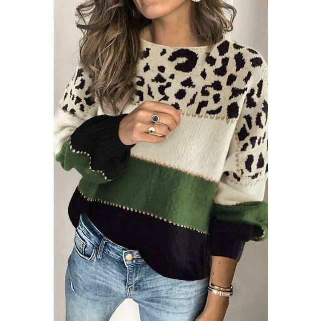Pull tricoté pour femme motif léopard modèle automne