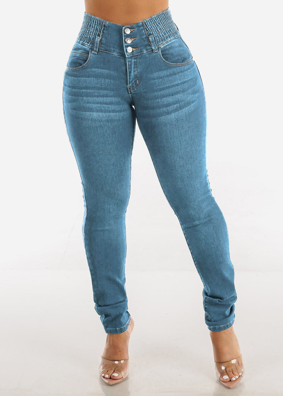 Jean skinny taille haute stretch élégant pour femmes