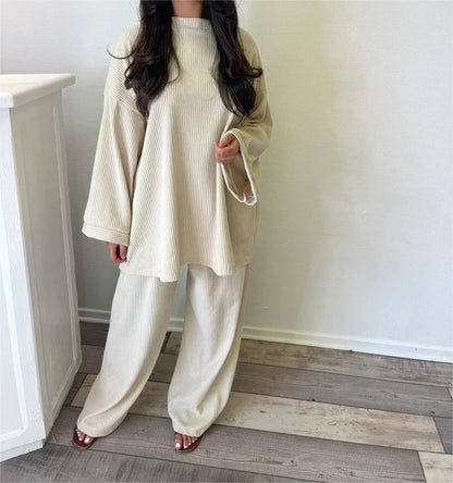 Ensemble lounge femme doux en maille côtelée confortable