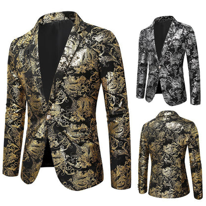 Herren Blazer Elegant Goldmuster Slim Fit - IdealeKleiden