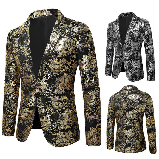 Herren Blazer Elegant Goldmuster Slim Fit - IdealeKleiden