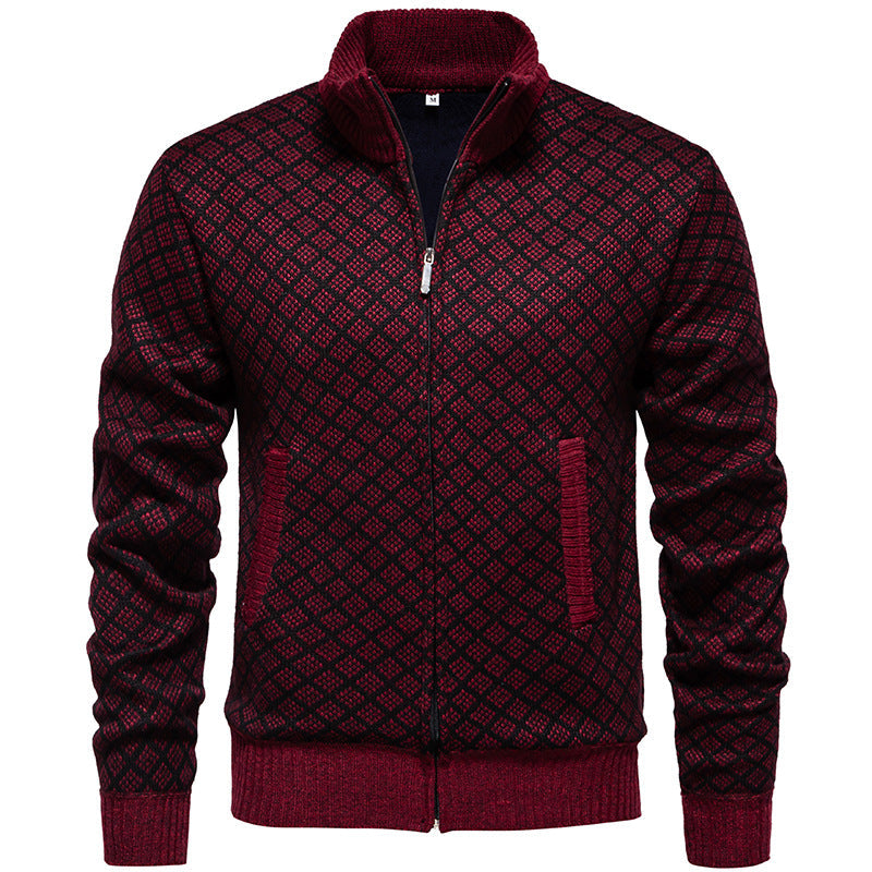 Gilet en maille pour homme, motif carreaux moderne, fermeture éclair