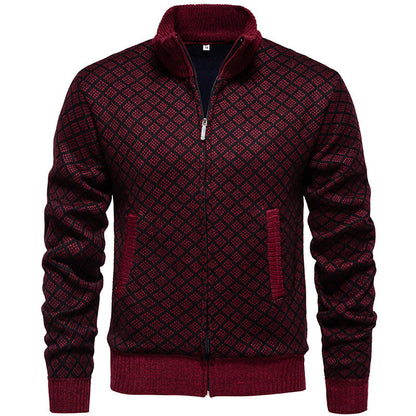 Gilet en maille pour homme, motif carreaux moderne, fermeture éclair