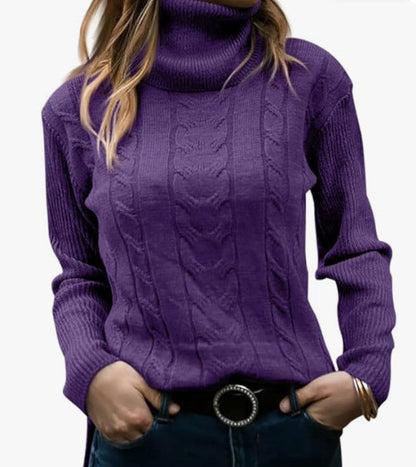 Pull tricoté col montant torsadé élégant pour femme
