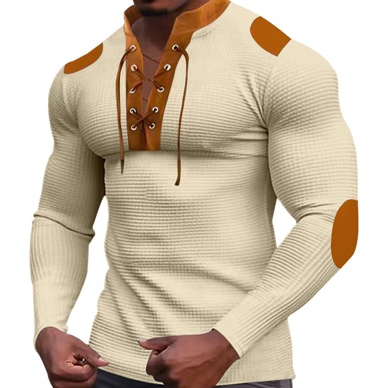 T-shirt à manches longues structuré pour homme, avec design à lacets moderne