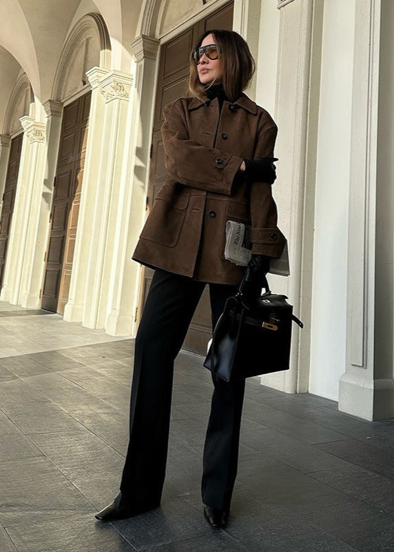 Modische Lederjacke Button Up Stil - IdealeKleiden