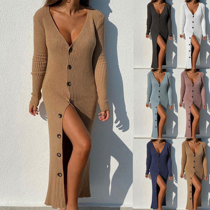Damen Strickkleid Elegant V-Ausschnitt - IdealeKleiden