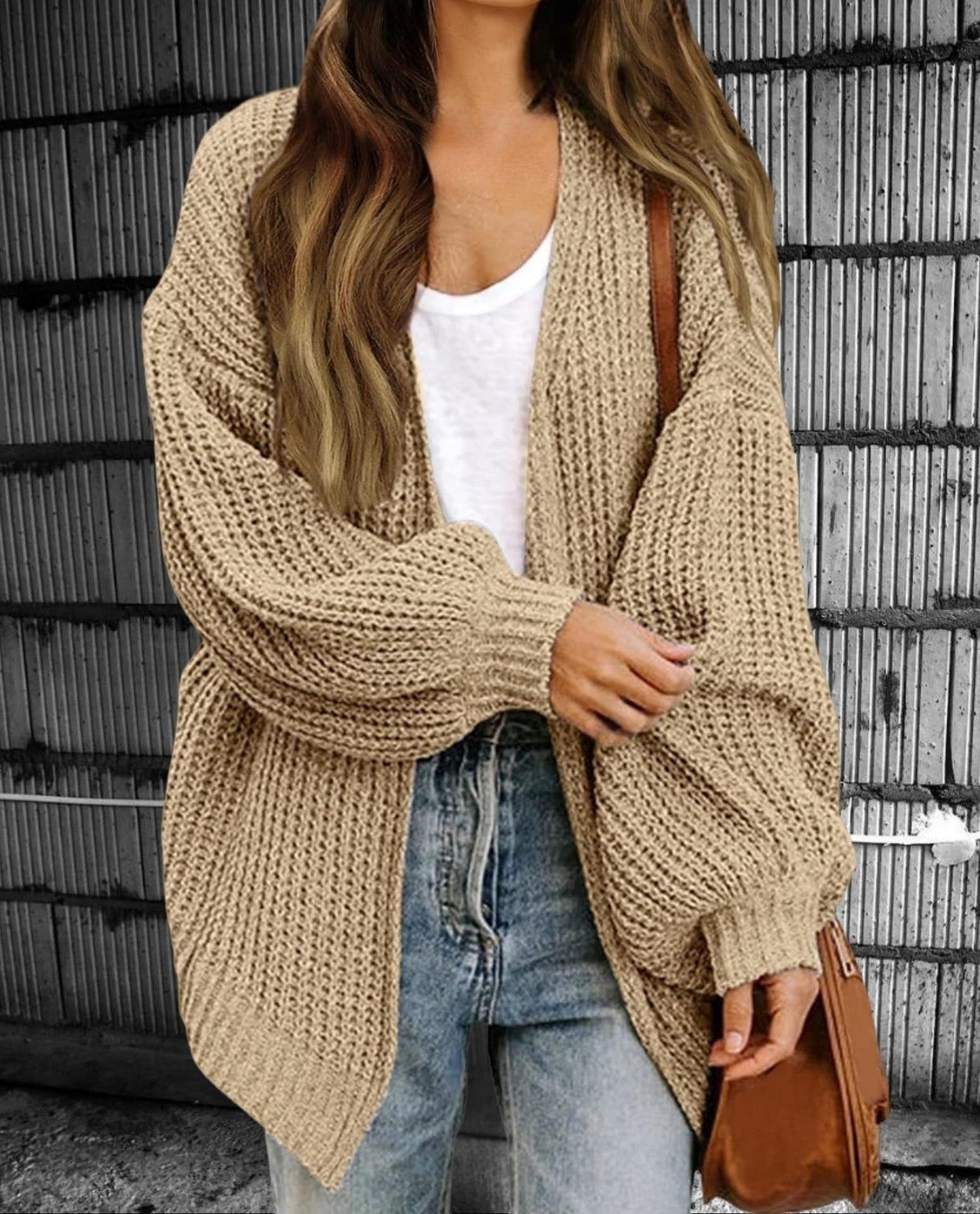 Cardigan oversize ouvert en grosse maille