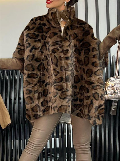 Poncho en polaire pour femme - Imprimé léopard chaud