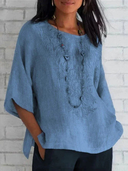 Blouse en lin brodée élégante pour femme été