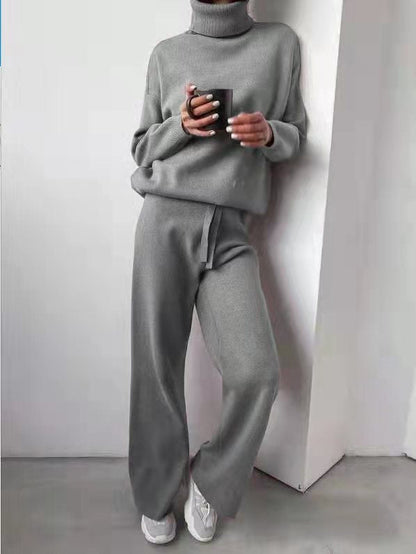 Ensemble tricoté femme Pantalon large Col rond élégant