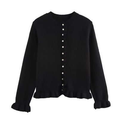 Gilet pour femme élégant avec ourlet à volants et fermeture boutonnée