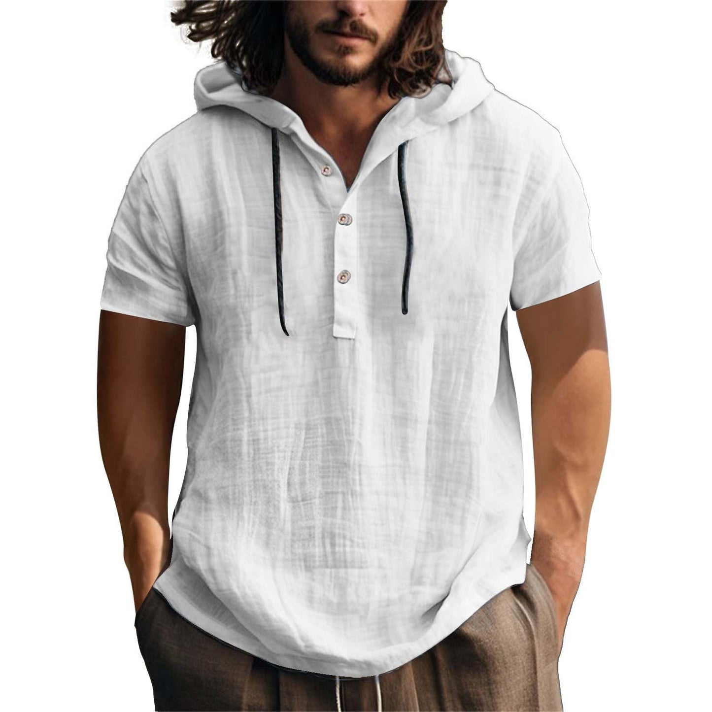 Herren Hoodie Kurzarm Leger Relaxt - IdealeKleiden