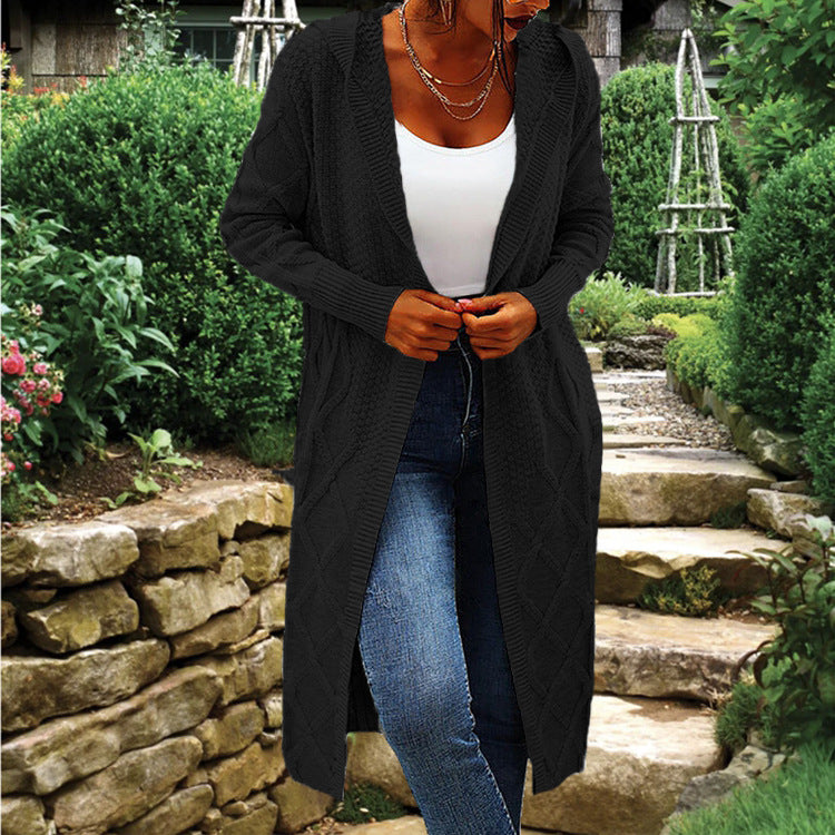 Gilet long en maille pour femme Coupe ouverte Motif torsadé