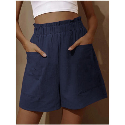 Shorts en lin confortables et élastiques avec poches latérales pour femme