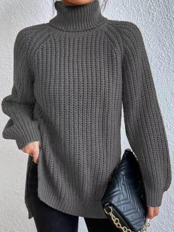 Pull tricoté pour femme col montant motif nid d'abeille élégant