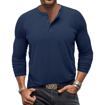 T-shirt à manches longues élégant pour homme avec patte de boutonnage