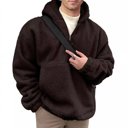 Pull polaire pour hommes, douillet, conception demi-zip