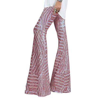 Pantalon de fête pailleté, coupe évasée et design à sequins