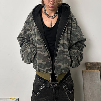 Veste camouflage grande taille pour femme avec capuche et fermeture éclair