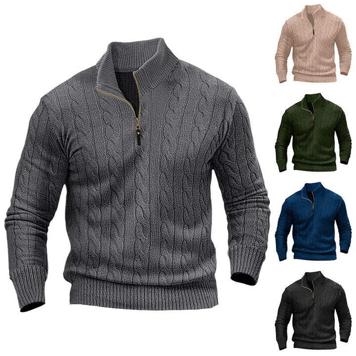 Herren Pullover Modern Zopfmuster Offener Kragen - IdealeKleiden