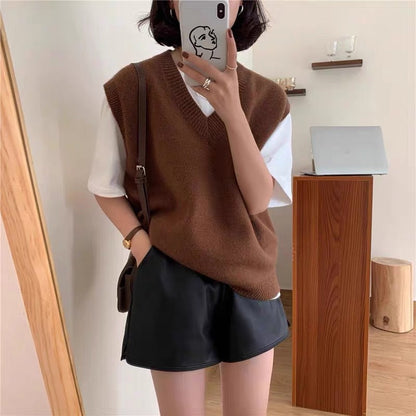 Gilet en maille femme élégant col en V ample