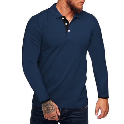 Polo homme manches longues, moderne, boutons contrastés