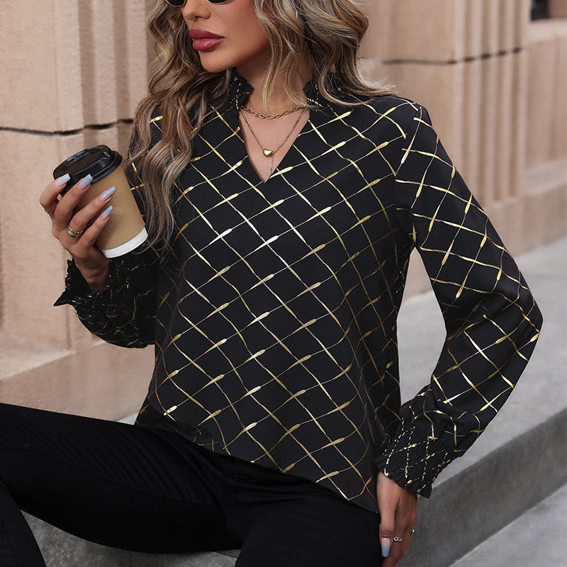 Chemisier Femme Motif Carreaux Scintillant Élégant