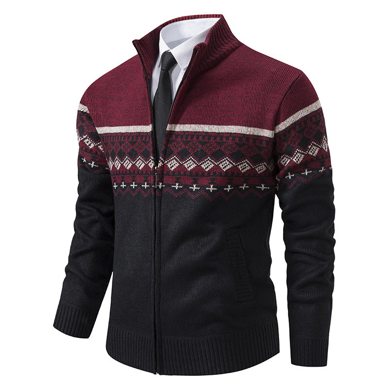 Pull Homme Col Montant Motif Norvégien Veste d'Hiver