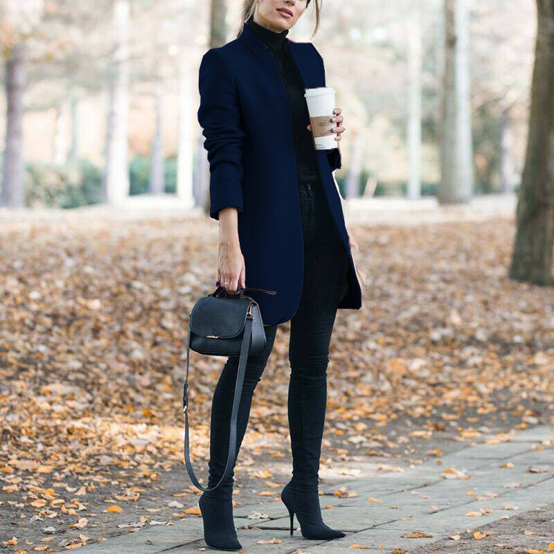 Manteau cintré pour femme, mélange de laine, longueur genoux, élégant