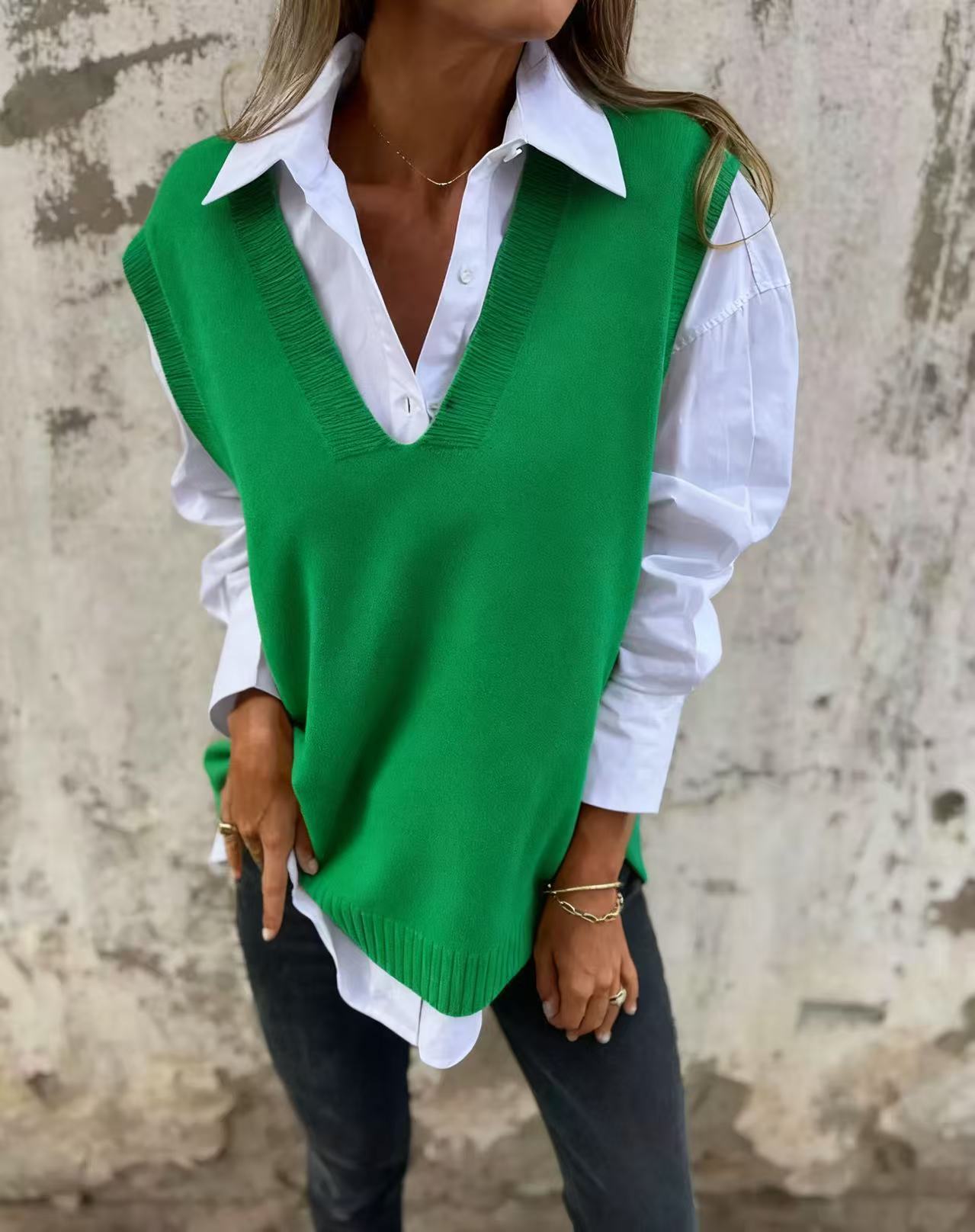 Pull pour femme décontracté col V style casual