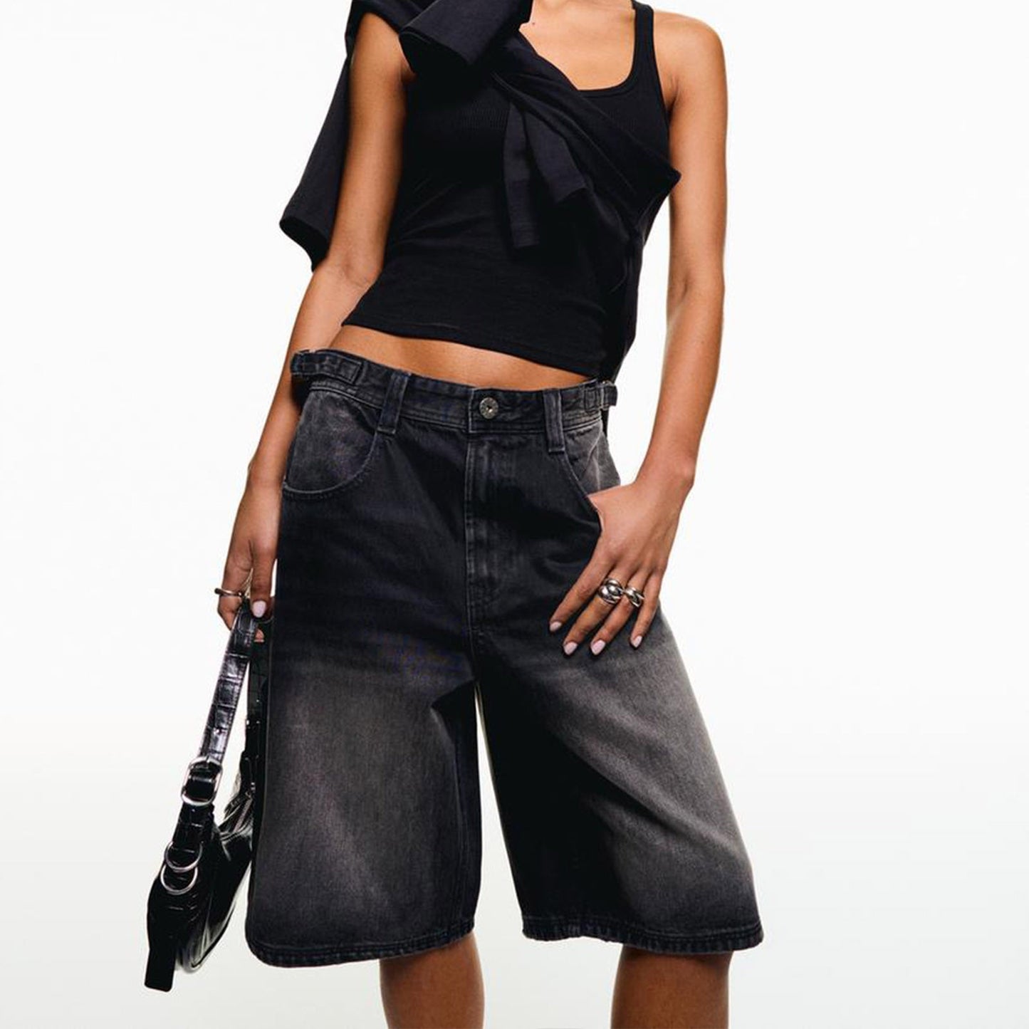 Short en jean décontracté taille moyenne pour femme