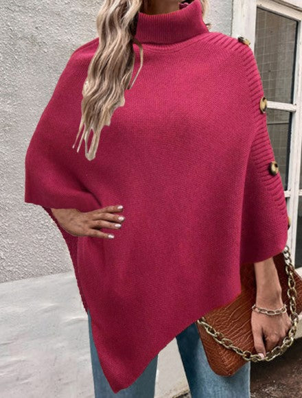 Poncho tricoté pour femme Col montant Design élégant