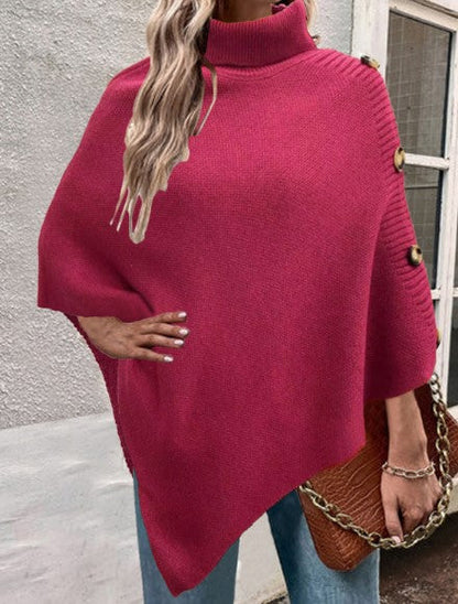 Poncho tricoté pour femme Col montant Design élégant