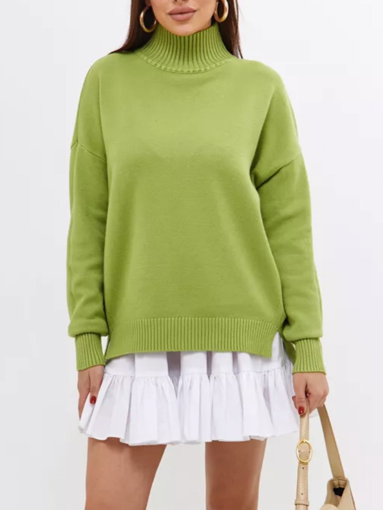Pull Oversize Col Semi-Montant Côtelé