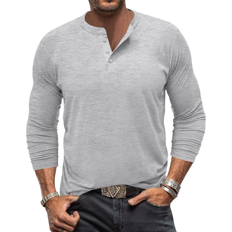 T-shirt à manches longues élégant pour homme avec patte de boutonnage