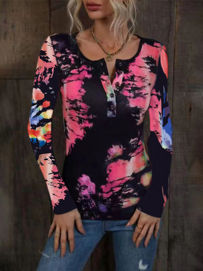 Haut à manches longues pour femme, multicolore, dégradé, tendance