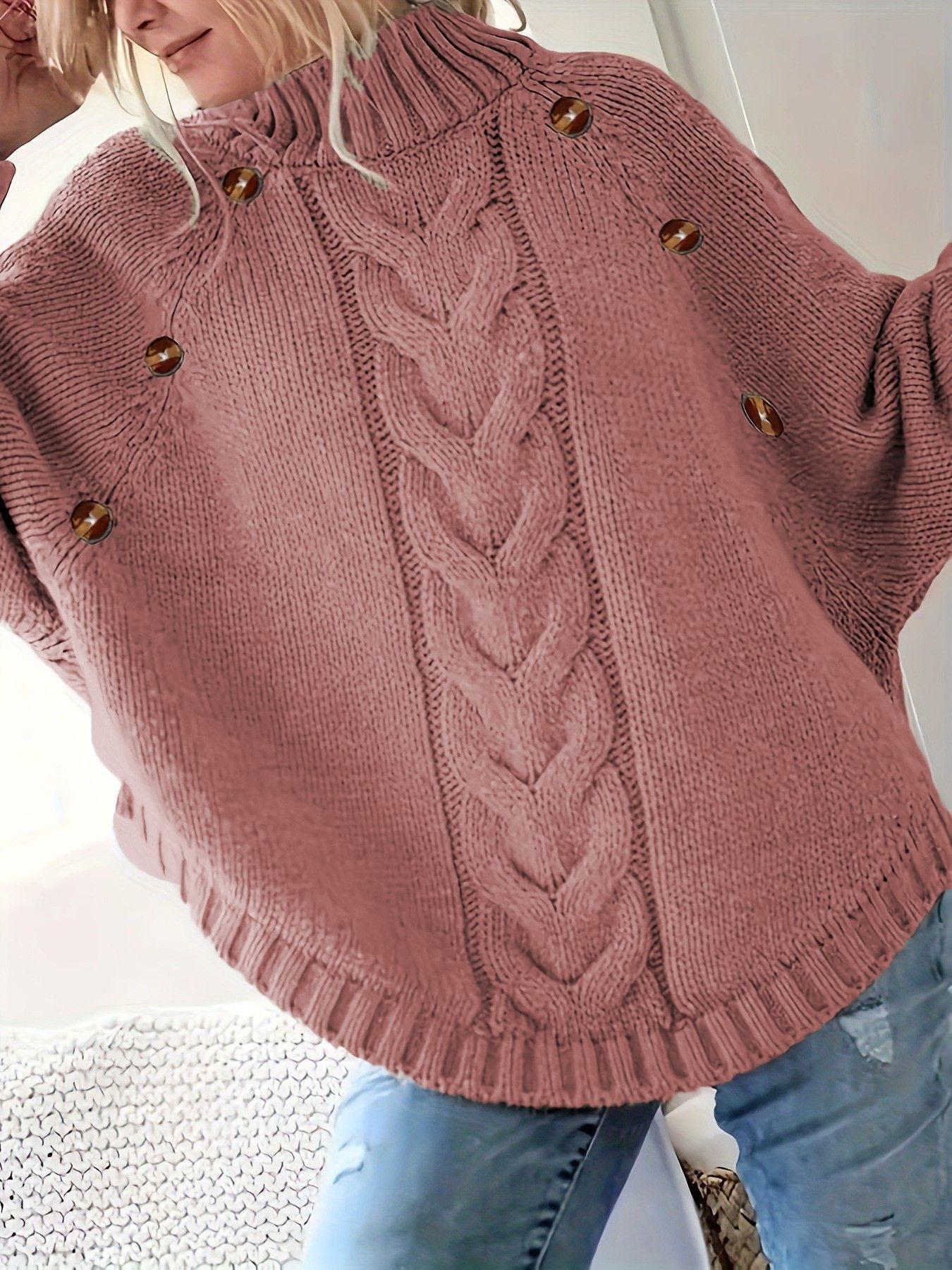 Pull pour femme en grosse maille, col montant, élégant