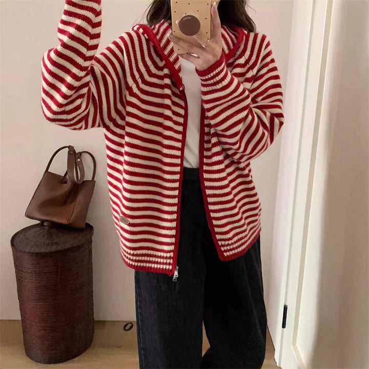 Veste rayée pour femme, parka à capuche avec poches