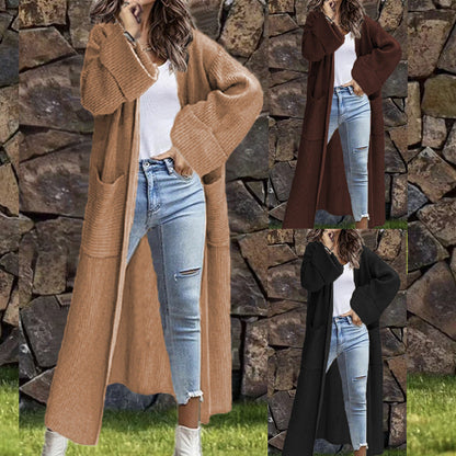Damen Oversized Strickmantel mit Taschen und Asymmetrischen Schultern - IdealeKleiden