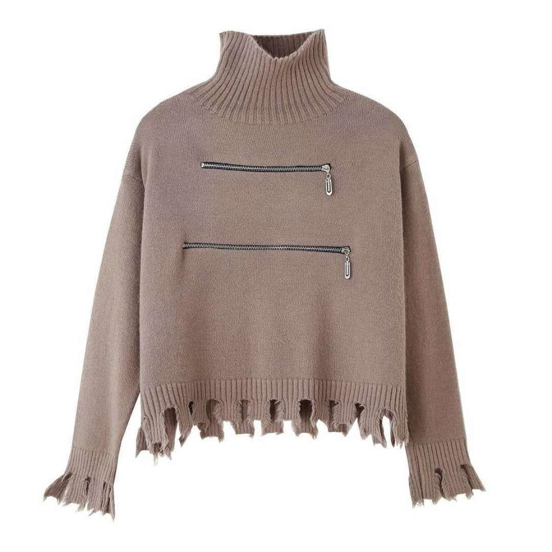 Pull pour femme moderne asymétrique à franges