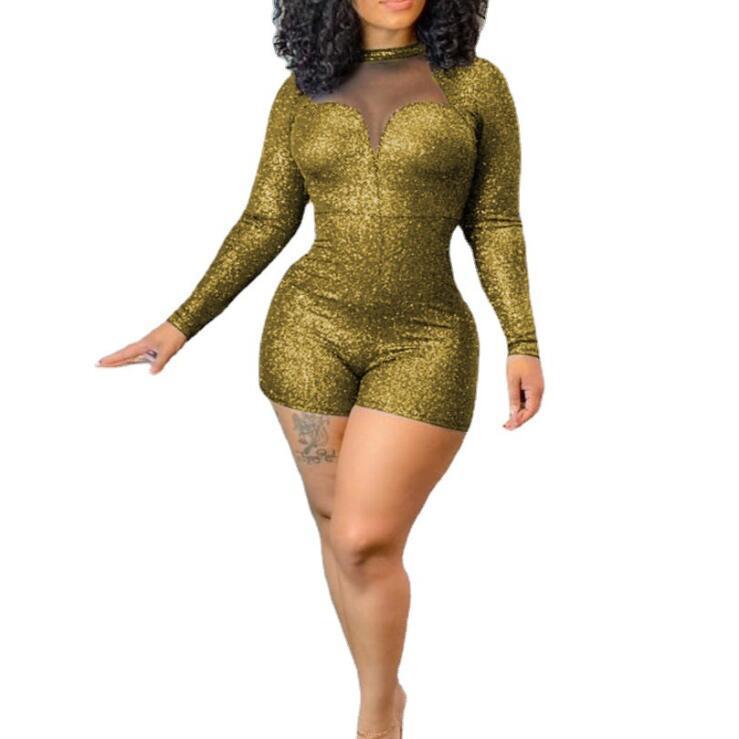 Combinaison scintillante pour femme avec découpes transparentes Robe de soirée