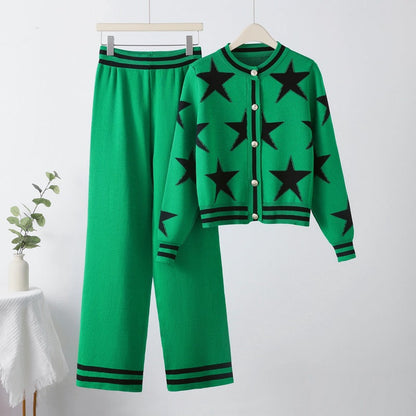 Ensemble tricoté pour femme, motif étoile, tendance