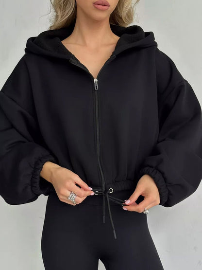 Sweat à capuche court zippé pour femme