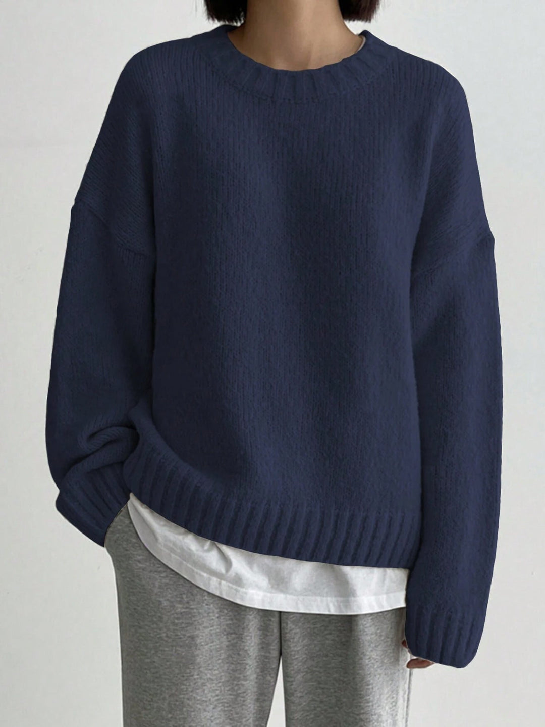 Pull tricoté femme coupe oversize col rond mode automne